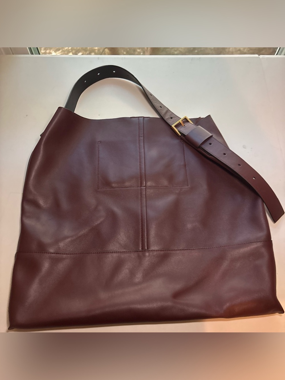 A247 - AllSaints Asha Burgundy Leather Oversized Shoulder Tote Bag